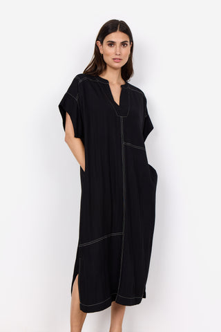 Soyaconcept Short Sleeve V-Neck Midi Dress in Black