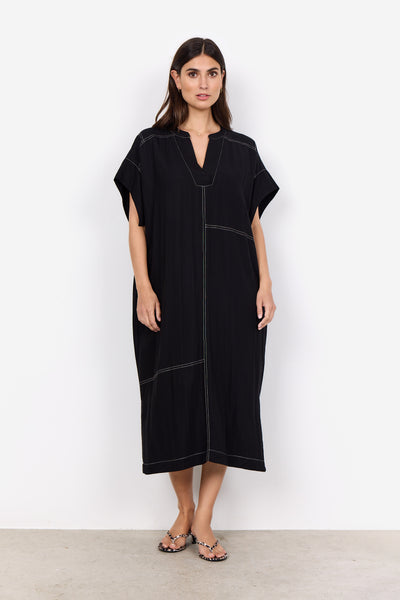 Soyaconcept Short Sleeve V-Neck Midi Dress in Black