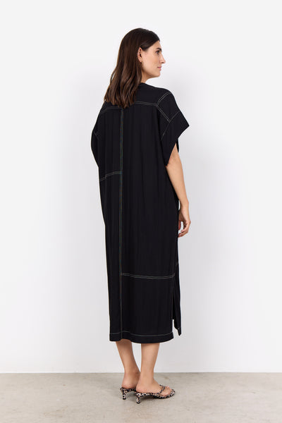 Soyaconcept Short Sleeve V-Neck Midi Dress in Black