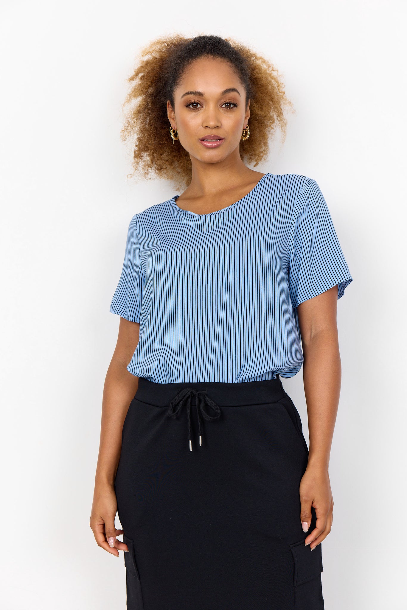 Soyaconcept Striped Short Sleeve Top in Blue