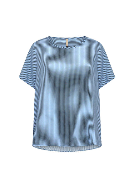 Soyaconcept Striped Short Sleeve Top in Blue