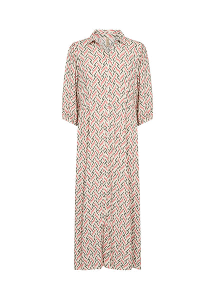 Soyaconcept Long Patterned 3/4 Length Sleeve Shirt Dress in Coral