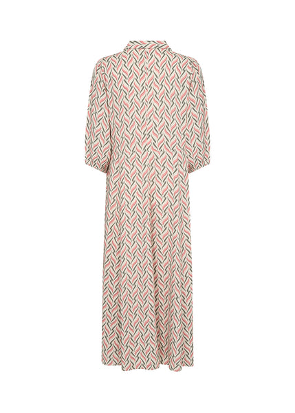 Soyaconcept Long Patterned 3/4 Length Sleeve Shirt Dress in Coral