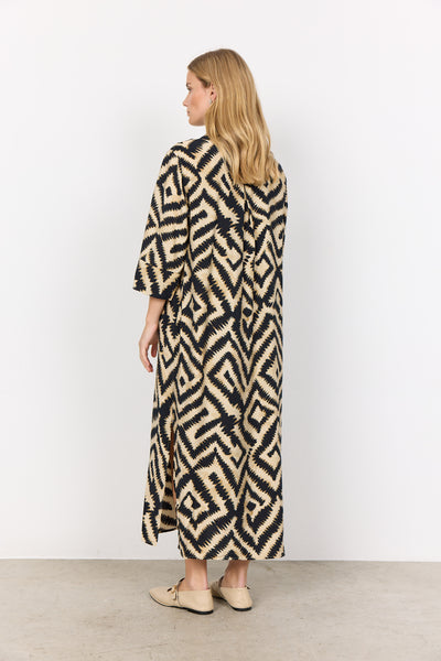 Soyaconcept Long Geometric Print Shirt Dress in Sand