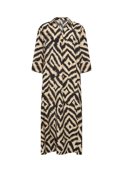 Soyaconcept Long Geometric Print Shirt Dress in Sand