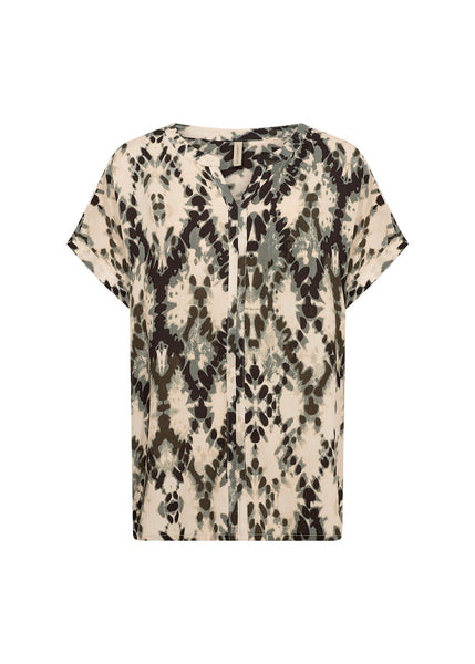 Soyaconcept Short Sleeve Tie Dye Top in Khaki