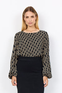 SOYACONCEPT Patterned Round Neck Blouse in Black