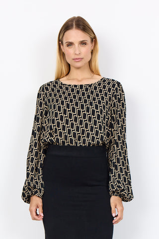 SOYACONCEPT Patterned Round Neck Blouse in Black