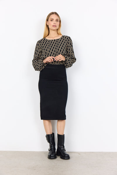 SOYACONCEPT Patterned Round Neck Blouse in Black