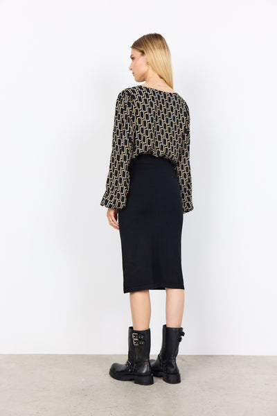 SOYACONCEPT Patterned Round Neck Blouse in Black