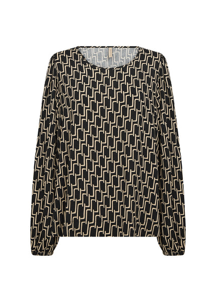 SOYACONCEPT Patterned Round Neck Blouse in Black