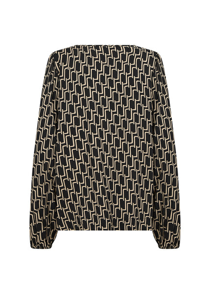 SOYACONCEPT Patterned Round Neck Blouse in Black