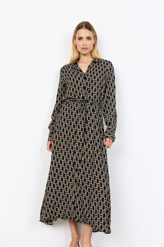 SOYACONCEPT Long Patterned Shirt Dress in Black
