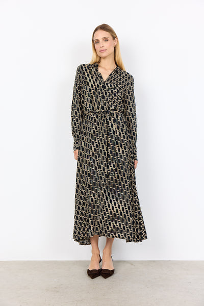 SOYACONCEPT Long Patterned Shirt Dress in Black