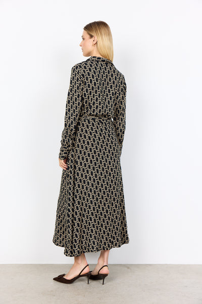 SOYACONCEPT Long Patterned Shirt Dress in Black