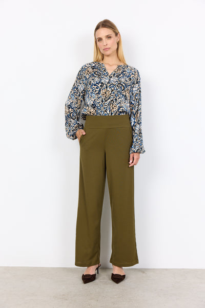 SOYACONCEPT Floral Long Sleeve V-Neck Top in Blue