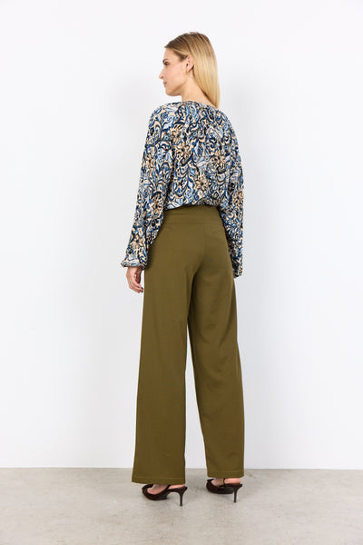 SOYACONCEPT Floral Long Sleeve V-Neck Top in Blue