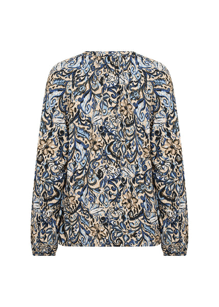 SOYACONCEPT Floral Long Sleeve V-Neck Top in Blue