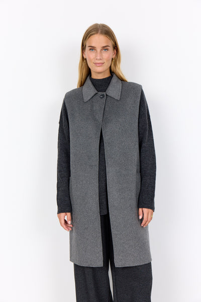SOYACONCEPT Long Wool Blend Waistcoat in Grey