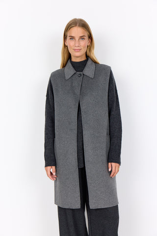 SOYACONCEPT Long Wool Blend Waistcoat in Grey