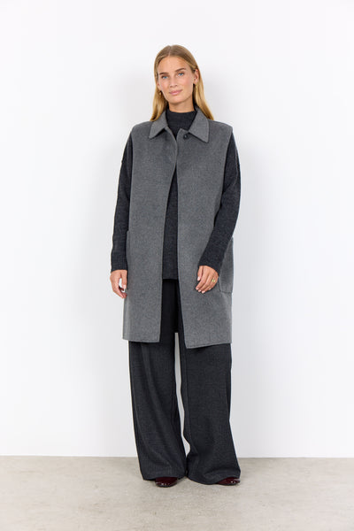 SOYACONCEPT Long Wool Blend Waistcoat in Grey
