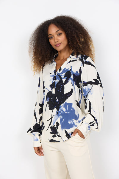 SOYACONCEPT Long Sleeve Floral Shirt in Cream