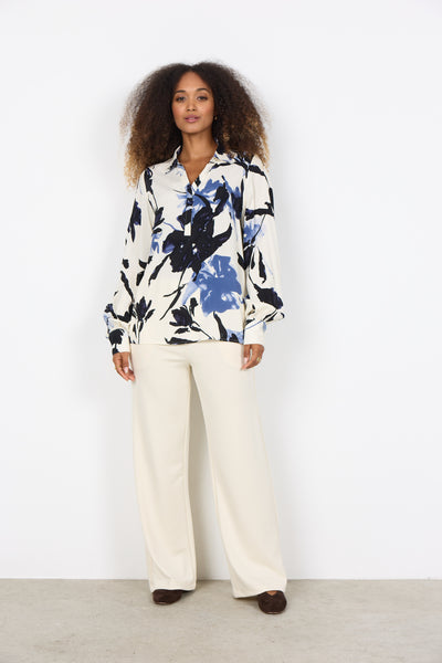 SOYACONCEPT Long Sleeve Floral Shirt in Cream