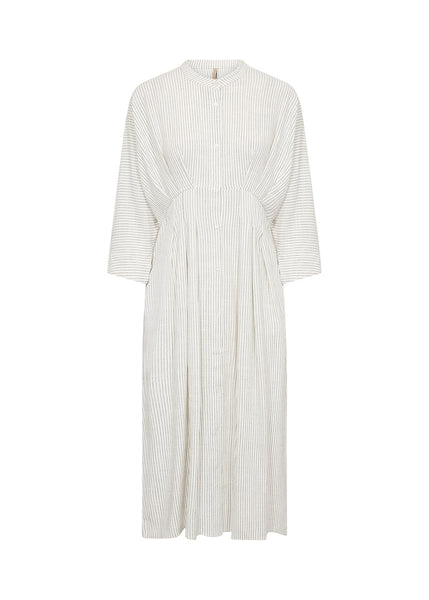 SOYACONCEPT Striped 3/4 Sleeve Linen Blend Dress in Cream