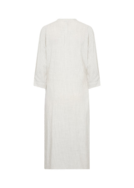 SOYACONCEPT Striped 3/4 Sleeve Linen Blend Dress in Cream