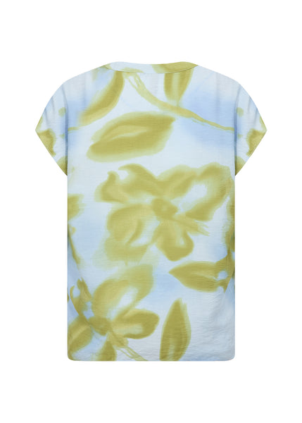 SOYACONCEPT Short Sleeve Floral V-Neck Top in Blue