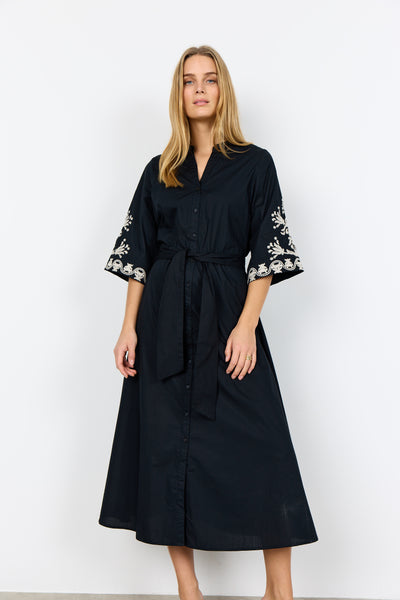 SOYACONCEPT Embroidered Short Sleeve Shirt Dress in Black