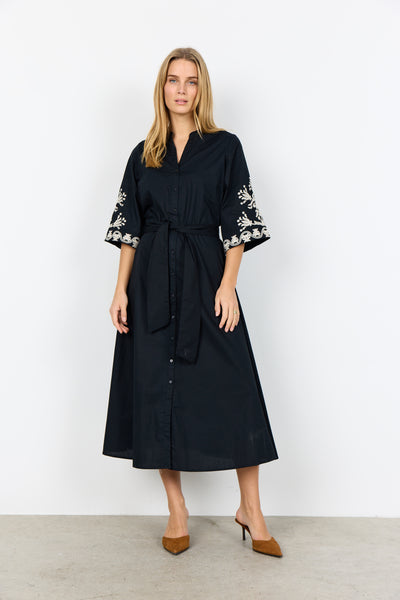 SOYACONCEPT Embroidered Short Sleeve Shirt Dress in Black