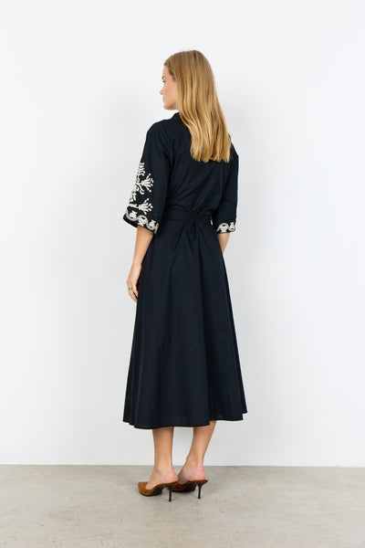 SOYACONCEPT Embroidered Short Sleeve Shirt Dress in Black
