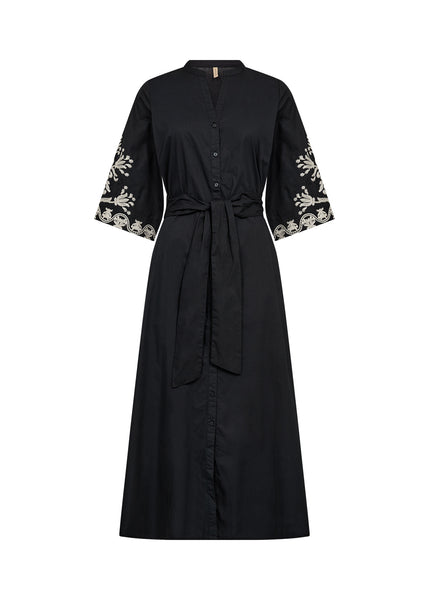 SOYACONCEPT Embroidered Short Sleeve Shirt Dress in Black