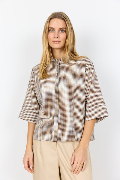 SOYACONCEPT Checked 2/4 Sleeve Shirt in Brown