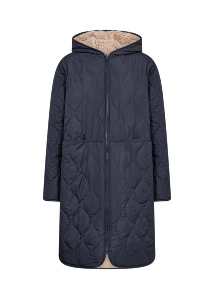 SOYACONCEPT Long Quilted Reversible Coat in Navy