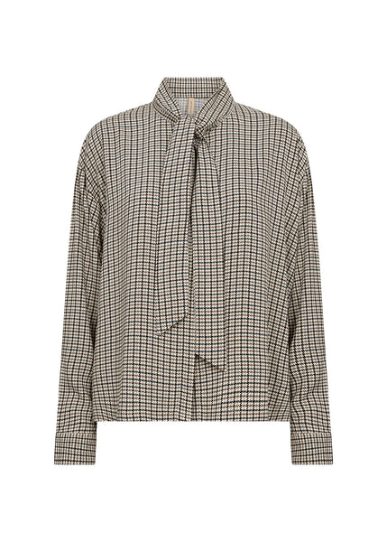 SOYACONCEPT Houndstooth Front Tie Shirt in Beige
