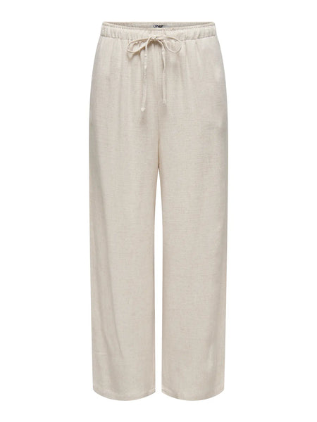 ONLY Linen Blend Wide Leg Trousers in Beige