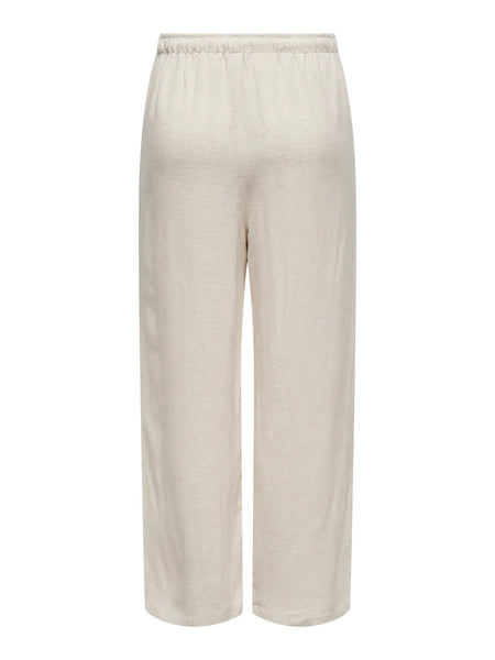 ONLY Linen Blend Wide Leg Trousers in Beige