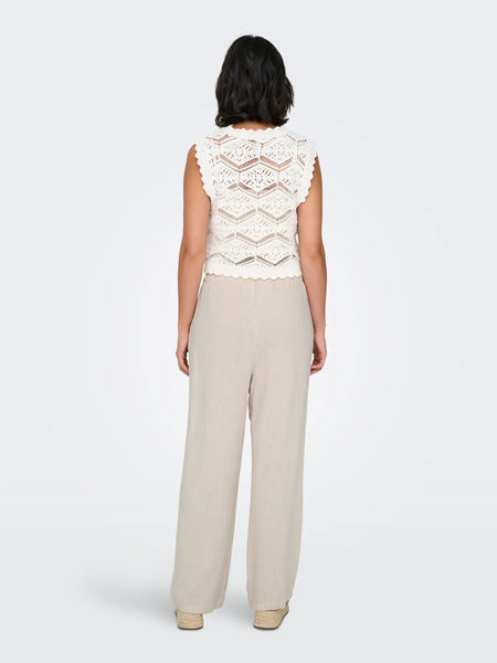 ONLY Linen Blend Wide Leg Trousers in Beige