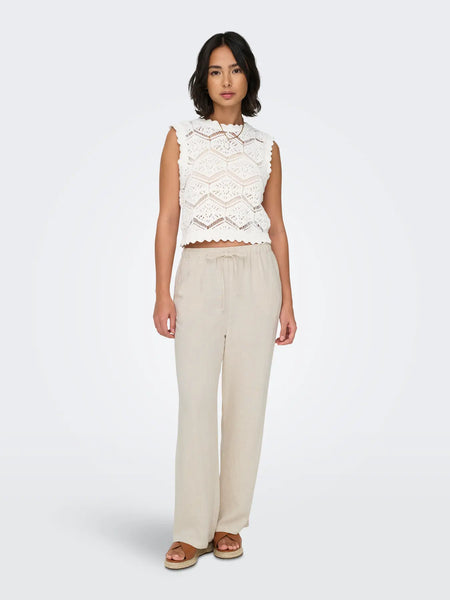 ONLY Linen Blend Wide Leg Trousers in Beige