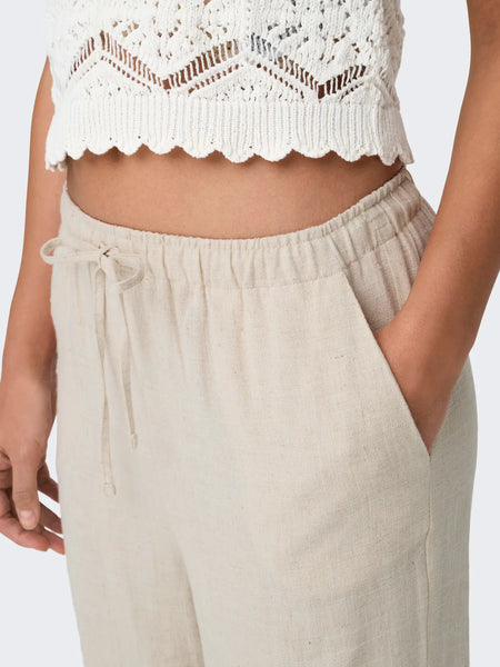 ONLY Linen Blend Wide Leg Trousers in Beige