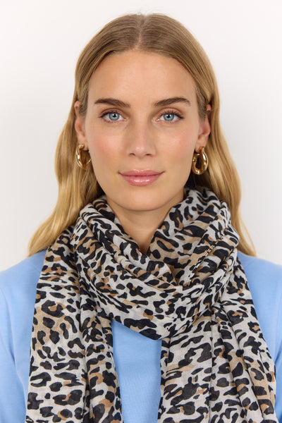 Soyaconcept Leopard Print Scarf in Cream