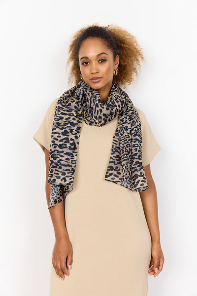 Soyaconcept Leopard Print Scarf in Beige