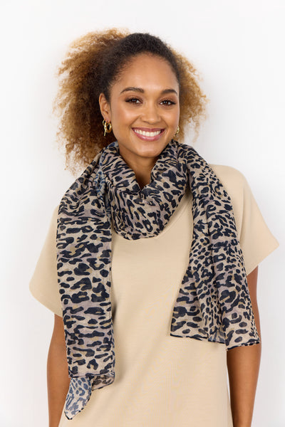 Soyaconcept Leopard Print Scarf in Beige