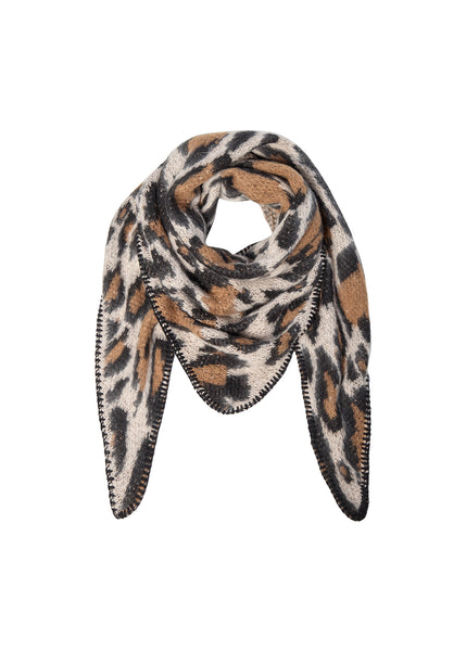 SOYACONCEPT Knitted Leopard Print Scarf in Beige
