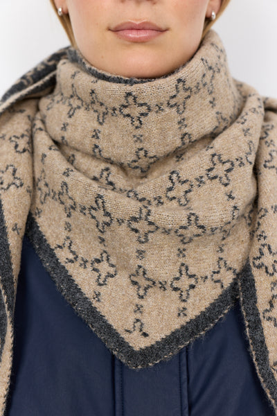 SOYACONCEPT Geometric Print Knit Scarf in Beige