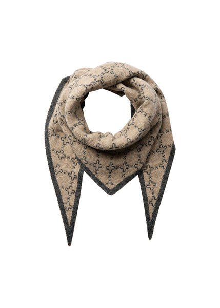 SOYACONCEPT Geometric Print Knit Scarf in Beige