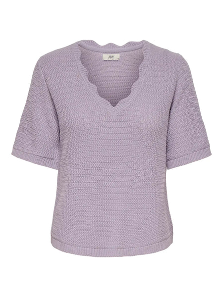JDY Short Sleeve V-Neck Knit Top in Lilac