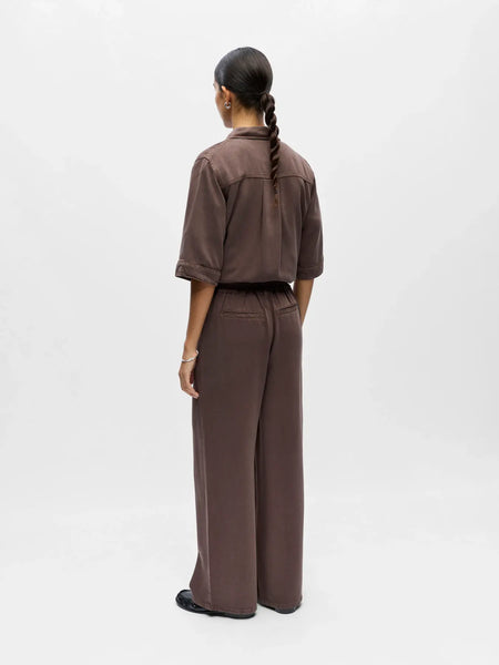 OBJECT Wide Leg Denim Look Trousers in Brown